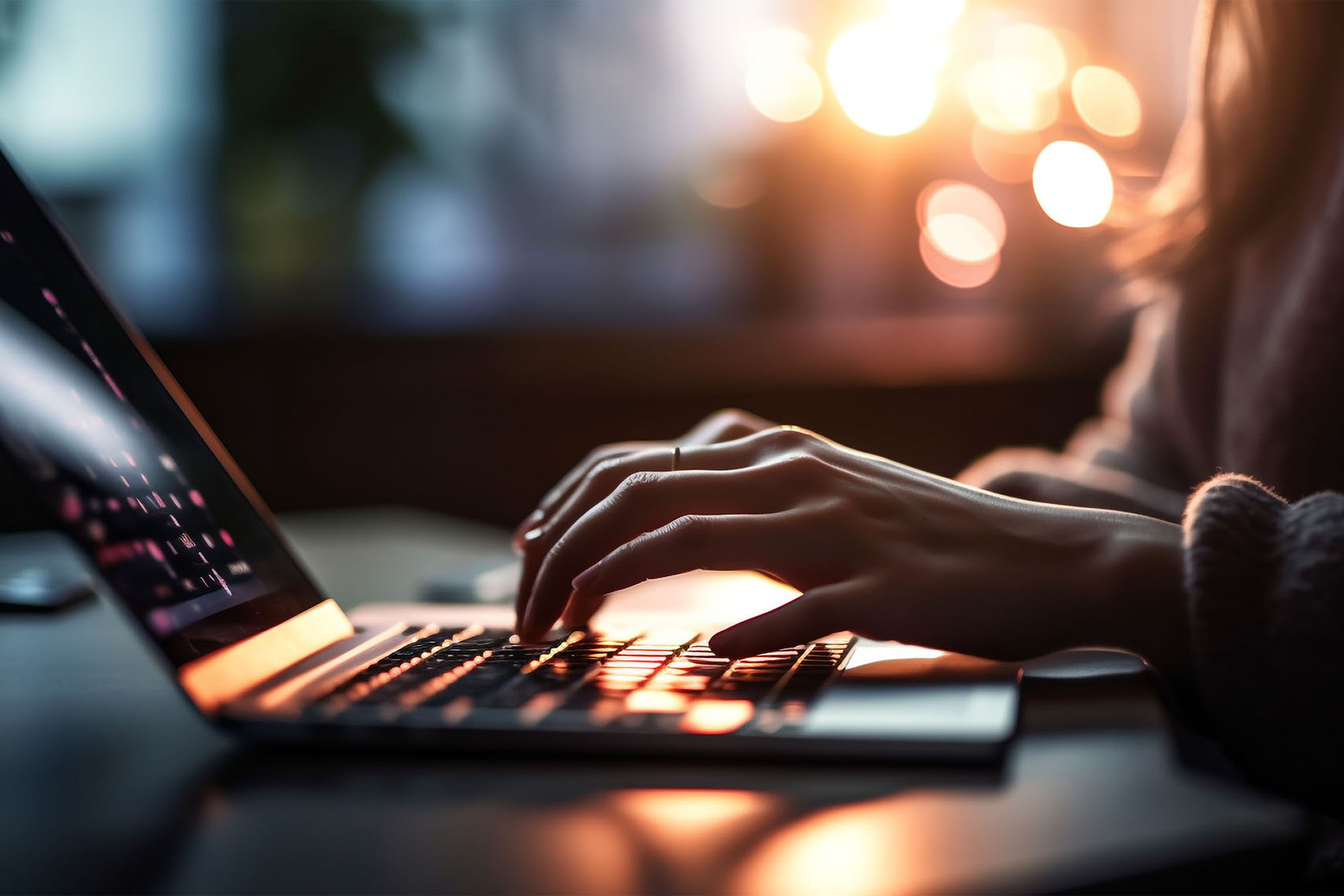 One person typing on laptop at night generated by AI IP Intelligence